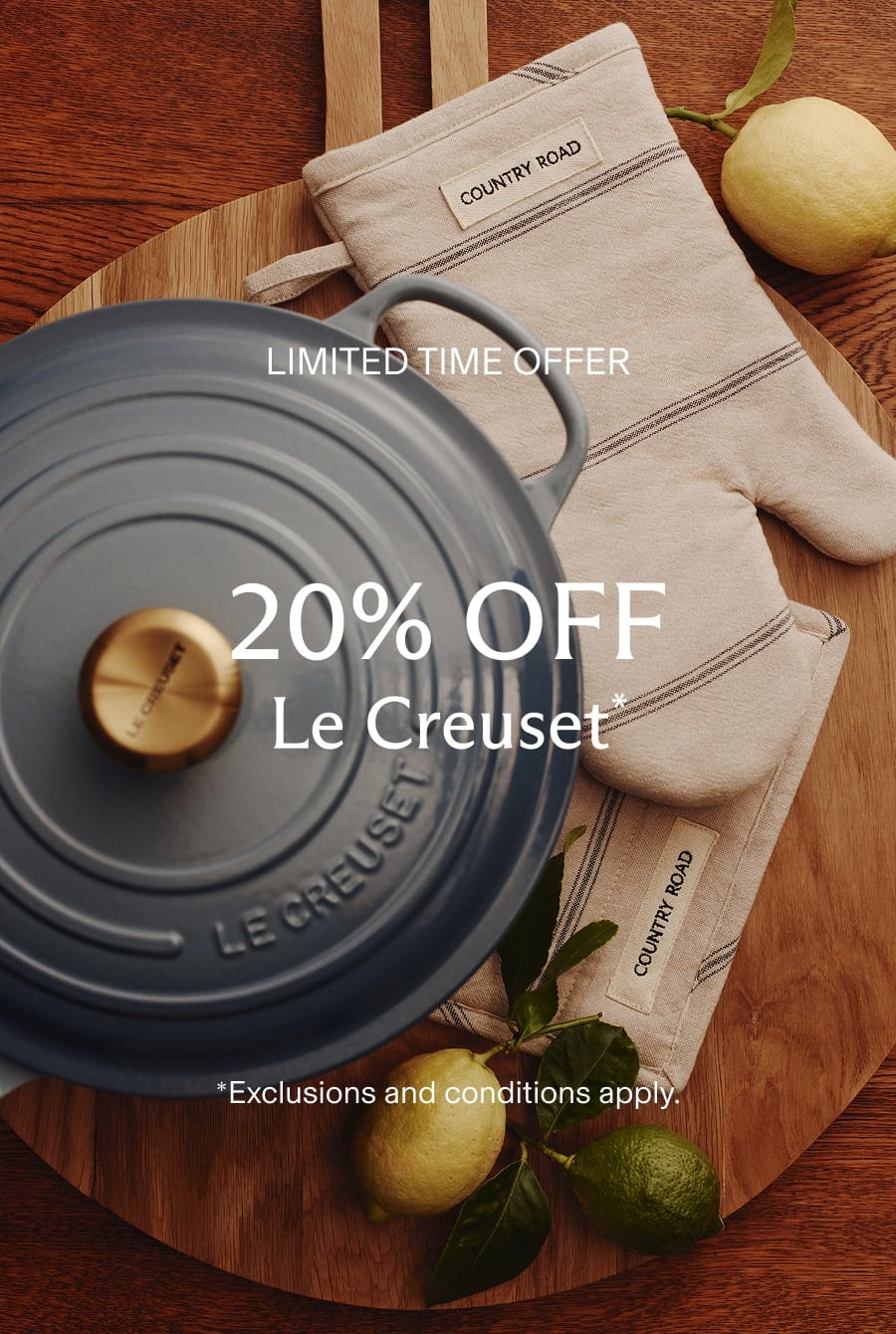 Limited Time Offer. 20% off Le Creuset. Exclusions and conditions apply.