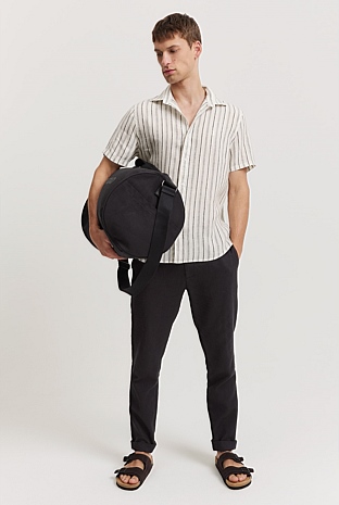 Regular Fit Organically Grown Linen Stripe Short Sleeve Shirt