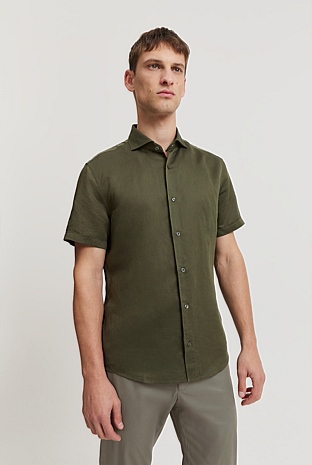 Tailored Fit Linen Cotton Short Sleeve Shirt