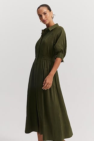 olive shirt dress Green Collared Shirtdress - XLarge 59 Bust Olive Green Mini Dress -