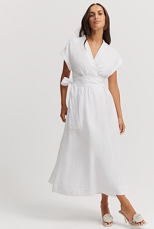Organically Grown Linen Wrap Midi Dress