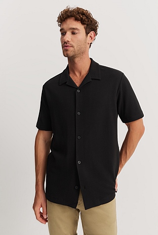 Australian Cotton Blend Textured Knit Short Sleeve Shirt