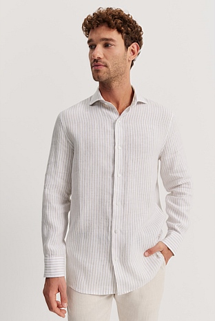 Tailored Fit Organically Grown Linen Stripe Shirt