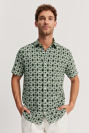 Regular Fit Organically Grown Linen Geometric Print Shirt