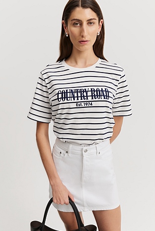 Verified Australian Cotton Stripe Heritage Embroidered T-Shirt