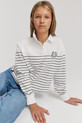 Teen Recycled Cotton Blend Long Sleeve Stripe Rugby T-Shirt