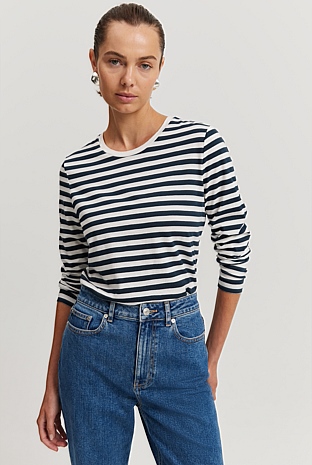 Australian Cotton Slub Stripe Long Sleeve T-Shirt