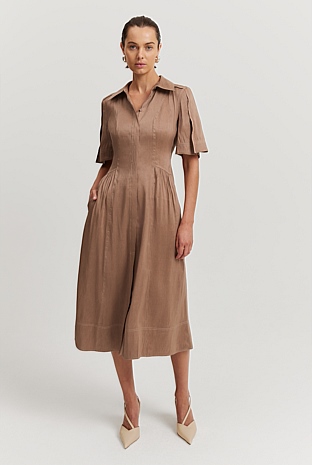 Organically Grown Linen Blend Cinched Shirt Dress
