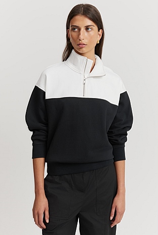 Australian Good Earth Cotton Panel Zip Collar Sweat