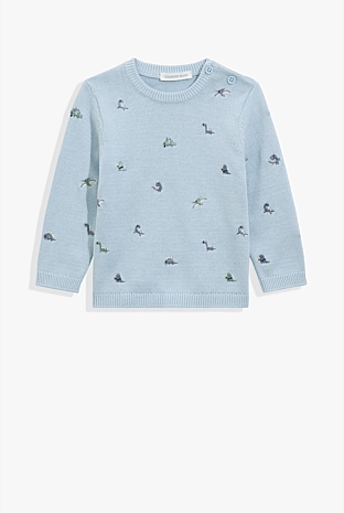 Organically Grown Cotton Dino Embroidered Knit