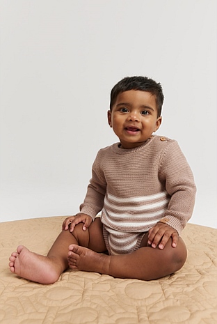 Organically Grown Cotton Stripe Knit Long Sleeve Bodysuit