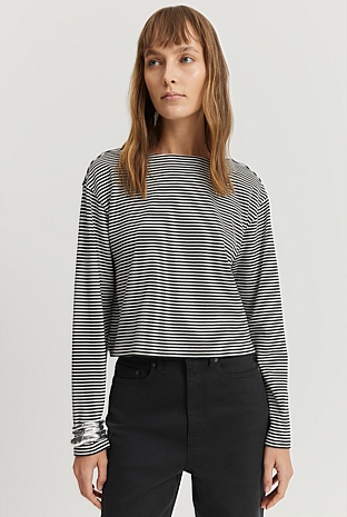 Australian Cotton Boat Neck Stripe T-Shirt