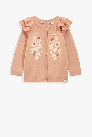 Organically Grown Cotton Embroidered Knit Cardigan