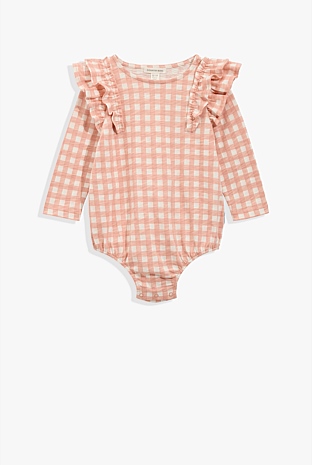 Organically Grown Cotton Gingham Long Sleeve Bodysuit