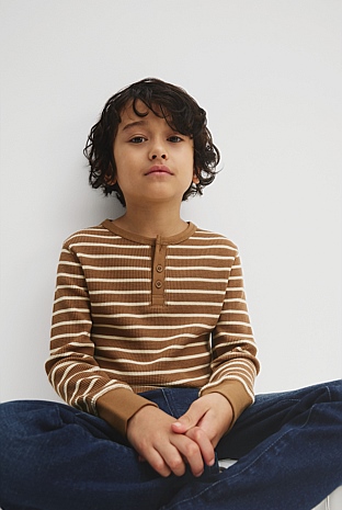 Organically Grown Cotton Stripe Waffle Henley