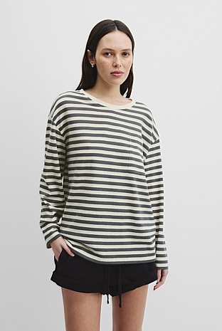 Australian Cotton Stripe Long Sleeve Relaxed T-Shirt