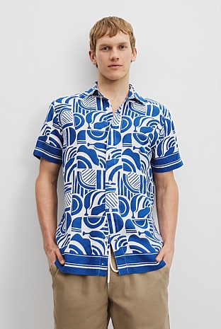 Organically Grown Linen Short Sleeve Abstract Border Shirt