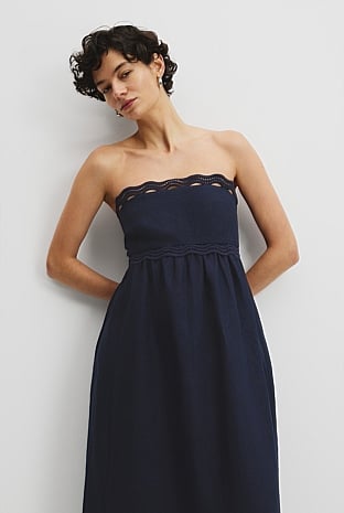 Organically Grown Linen Scallop Trim Midi Dress