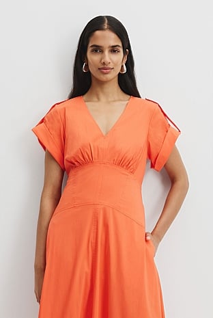 Poplin Basque Midi Dress