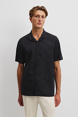 Short Sleeve Revere Palm Jacquard Shirt