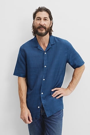 Short Sleeve Cotton Linen Windowpane Shirt