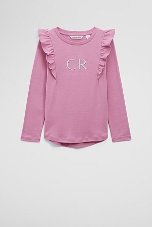 Australian Cotton Long Sleeve Logo Frill T-Shirt