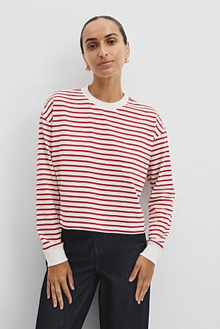 Australian Cotton Long Sleeve Crop Stripe T-Shirt