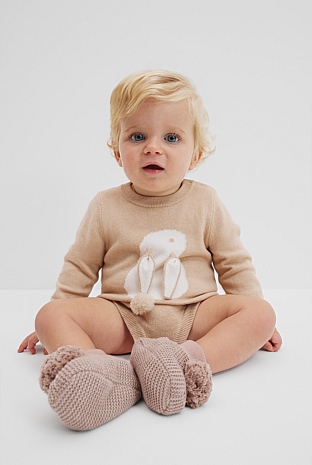 Organically Grown Cotton Blend Knit Bunny Bodysuit