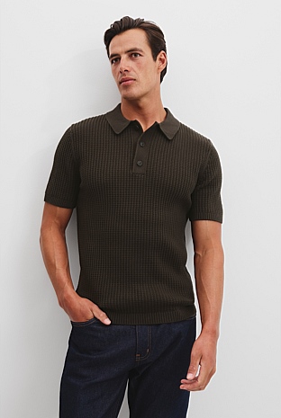 Australian Cotton Rib Short Sleeve Knit Polo Shirt