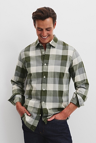 Regular Fit Good Earth Cotton Flannel Check Shirt