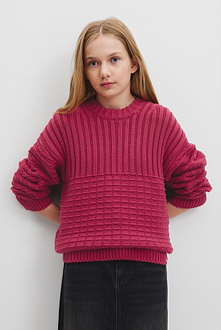 Teen Organically Grown Cotton Textured Crew Neck Knit