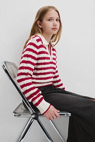 Teen Cable Polo Knit