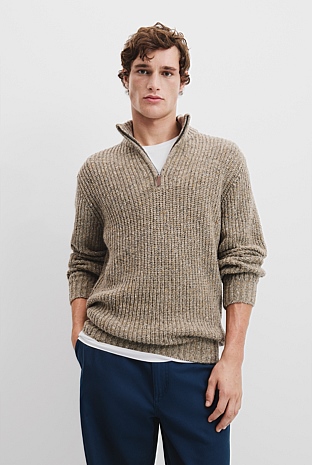 Merino Wool Nep Half Zip Neck Knit