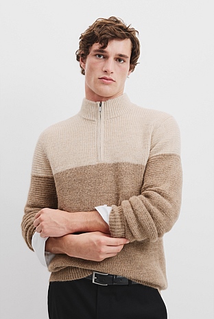 Alpaca Wool Blend Half Zip Neck Knit
