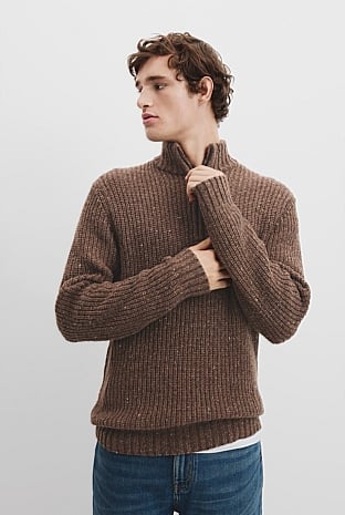 Merino Wool Nep Half Zip Neck Knit