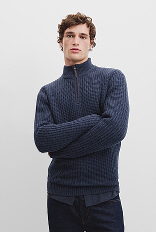 Textured Wool Half Zip Knit