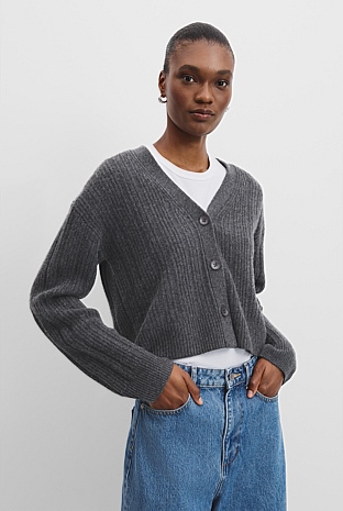 Australian Merino Wool Rib Knit Cardigan