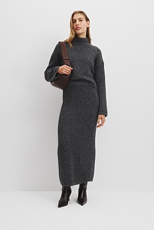 Melange Knit Midi Skirt