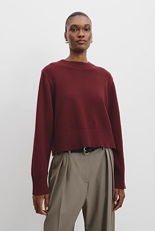 Organically Grown Cotton Blend Crop Crew Neck Knit