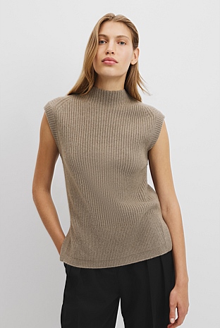 Organically Grown Cotton Blend Roll Neck Knit Vest