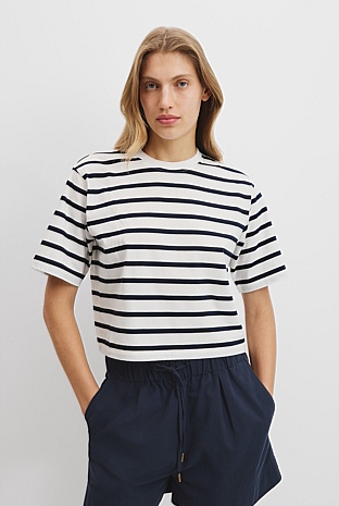 Australian Cotton Relaxed Crop Stripe T-Shirt