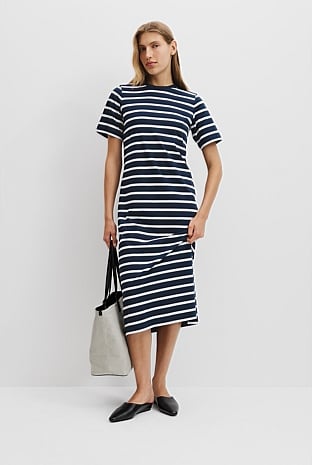 Australian Cotton Stripe Midi T-Shirt Dress