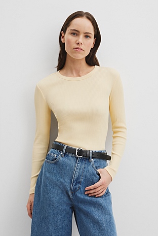 Australian Cotton Long Sleeve Fitted Rib Top