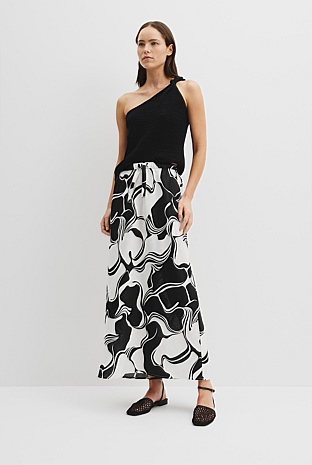 Organically Grown Linen Printed Column Skirt