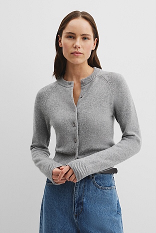 Wool Cashmere Crew Neck Cardigan