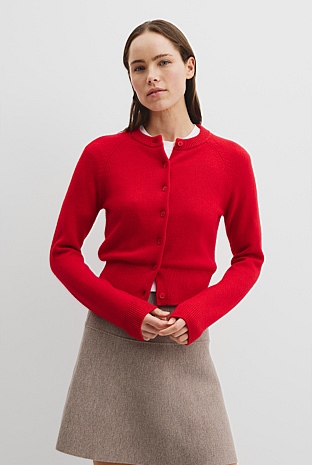Wool Cashmere Crew Neck Cardigan