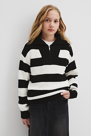 Teen Half Zip Stripe Knit