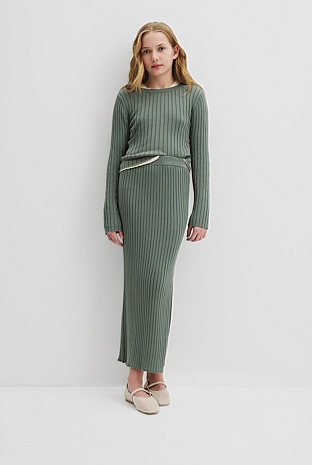 Teen Organically Grown Cotton Rib Knit Midi Skirt