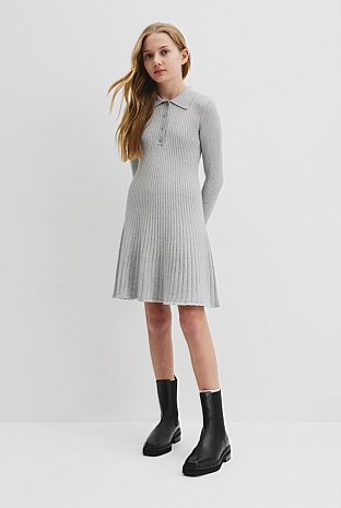 Teen Collared Long Sleeve Knit Dress