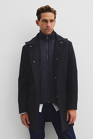 Recycled Wool Funnel Neck Coat